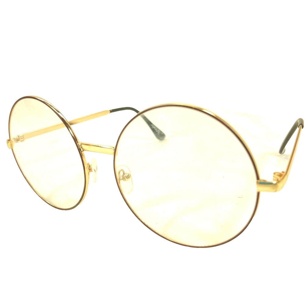 ZeroUV Eyeglasses Frames Gold Metal Round Large Hairy Potter 2.25" Lennon Hippie